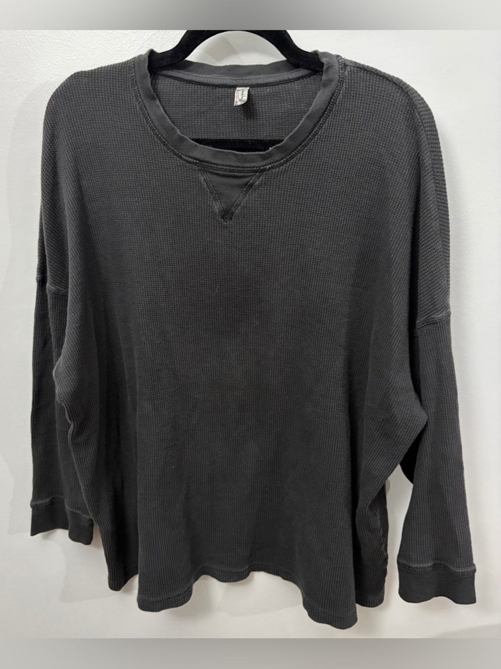 Free People Women’s Charcoal Waffle Knit Crew Sweatshirt